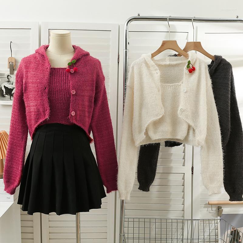 Women's Knits Fashion Knitting Women Two Piece Set 2022 Autumn And Winter Hooded Single Breasting Cardigan Top Sexy Spaghetti Strap Tank
Women's Knits Fashion Knitting Women Two Piece Set 2022 Autumn And Winter Hooded Single Breasting Cardigan Top Sexy Spaghetti Strap Tank