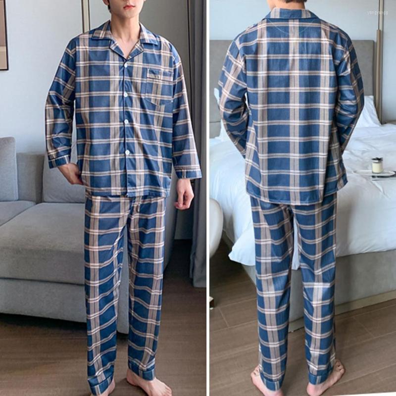 Men's Sleepwear 2Pcs/Set Simple Pajamas Set Mid-rise Top Pants Single-breasted Male Spring Autumn Plaid Print Home Wear, Dark blue
Men's Sleepwear 2Pcs/Set Simple Pajamas Set Mid-rise Top Pants Single-breasted Male Spring Autumn Plaid Print Home Wear, Dark blue