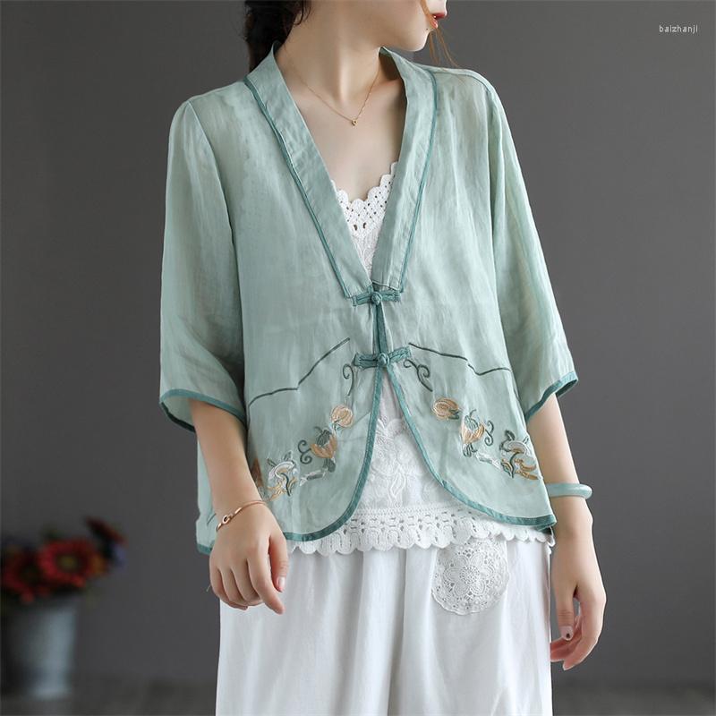 Women's Blouses Johnature Women Embroidery Shirts Cotton Linen V-Neck Three Quarter Sleeve Button Loose Blouse 2022 Summer Vintage, Blue
Women's Blouses Johnature Women Embroidery Shirts Cotton Linen V-Neck Three Quarter Sleeve Button Loose Blouse 2022 Summer Vintage, Blue
