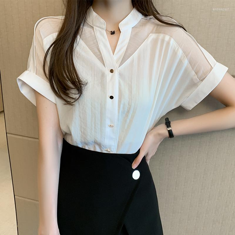 Women' Blouses Chiffon Shirt Women Short-sleeved Transparent Patchwork 2022 Summer White Fairy Top V-neck Short Sleeve Loose Button Up, Blue
Women' Blouses Chiffon Shirt Women Short-sleeved Transparent Patchwork 2022 Summer White Fairy Top V-neck Short Sleeve Loose Button Up, Blue