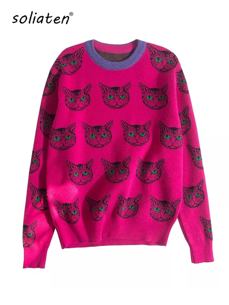 High Quality Runway Designer Cat Print Knitted Sweaters Pullover Autumn Winter Long Sleeve Harajuku Sweet Jumper C 054 221206, Fuchsia
High Quality Runway Designer Cat Print Knitted Sweaters Pullover Autumn Winter Long Sleeve Harajuku Sweet Jumper C 054 221206, Fuchsia