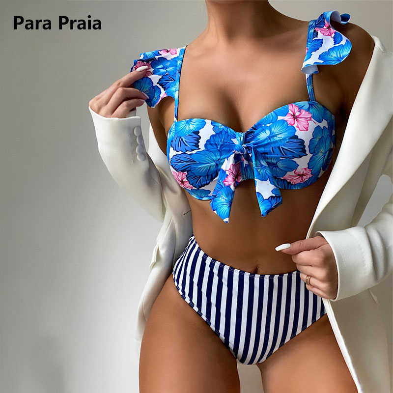 Bras Sets Para Praia Blue Flower Print Ruffled Bikini Set Stripe High Waist Swimsuit Sexy Swimwear Women Female Bandage Bathing Suit T221206
Bras Sets Para Praia Blue Flower Print Ruffled Bikini Set Stripe High Waist Swimsuit Sexy Swimwear Women Female Bandage Bathing Suit T221206