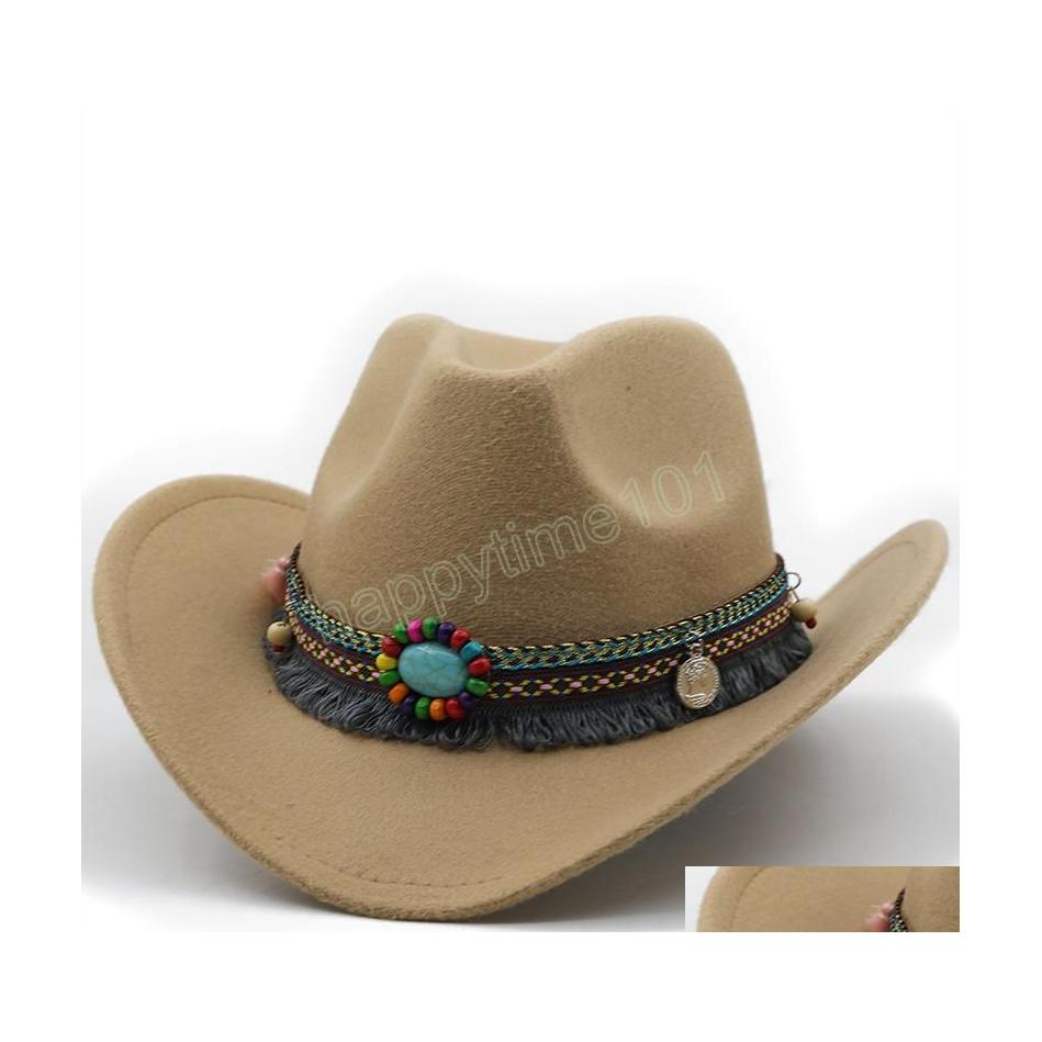 Wide Brim Hats Bucket Hats Wool Womens Mens Western Cowboy Hat For Gentleman Lady Jazz Cap With Leather Cloche Church Sombrero Cap Dhw1J
Wide Brim Hats Bucket Hats Wool Womens Mens Western Cowboy Hat For Gentleman Lady Jazz Cap With Leather Cloche Church Sombrero Cap Dhw1J