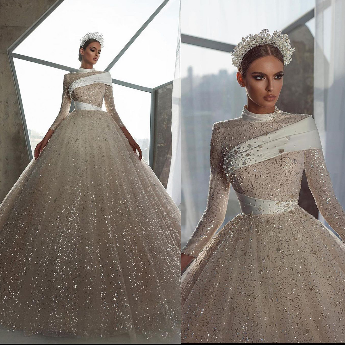 Luxurious Ball Gown Wedding Dresses High Neck 3/4 Long Sleeves with Beaded Perlas Sequins Tulle Floor Length Custom Made Plus Side Vestidos De Novia, Red
Luxurious Ball Gown Wedding Dresses High Neck 3/4 Long Sleeves with Beaded Perlas Sequins Tulle Floor Length Custom Made Plus Side Vestidos De Novia, Red