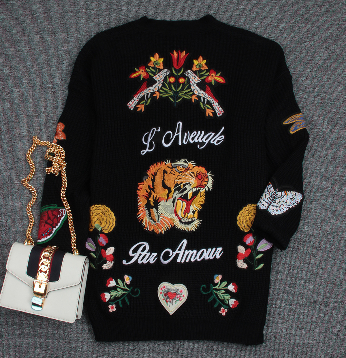 Women s Knits Tees Runway Embroidery Tiger Jacket Black Long Sweater Cardigans winter Vintage Jumper Coat Christmas 221206