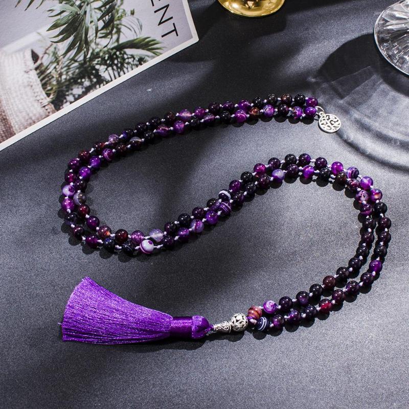 Pendant Necklaces 8mm Purple Striped Agate Knotted 108 Mala Beaded Necklace Meditation Yoga Prayer Japamala Jewelry With Tassel Rosary
Pendant Necklaces 8mm Purple Striped Agate Knotted 108 Mala Beaded Necklace Meditation Yoga Prayer Japamala Jewelry With Tassel Rosary