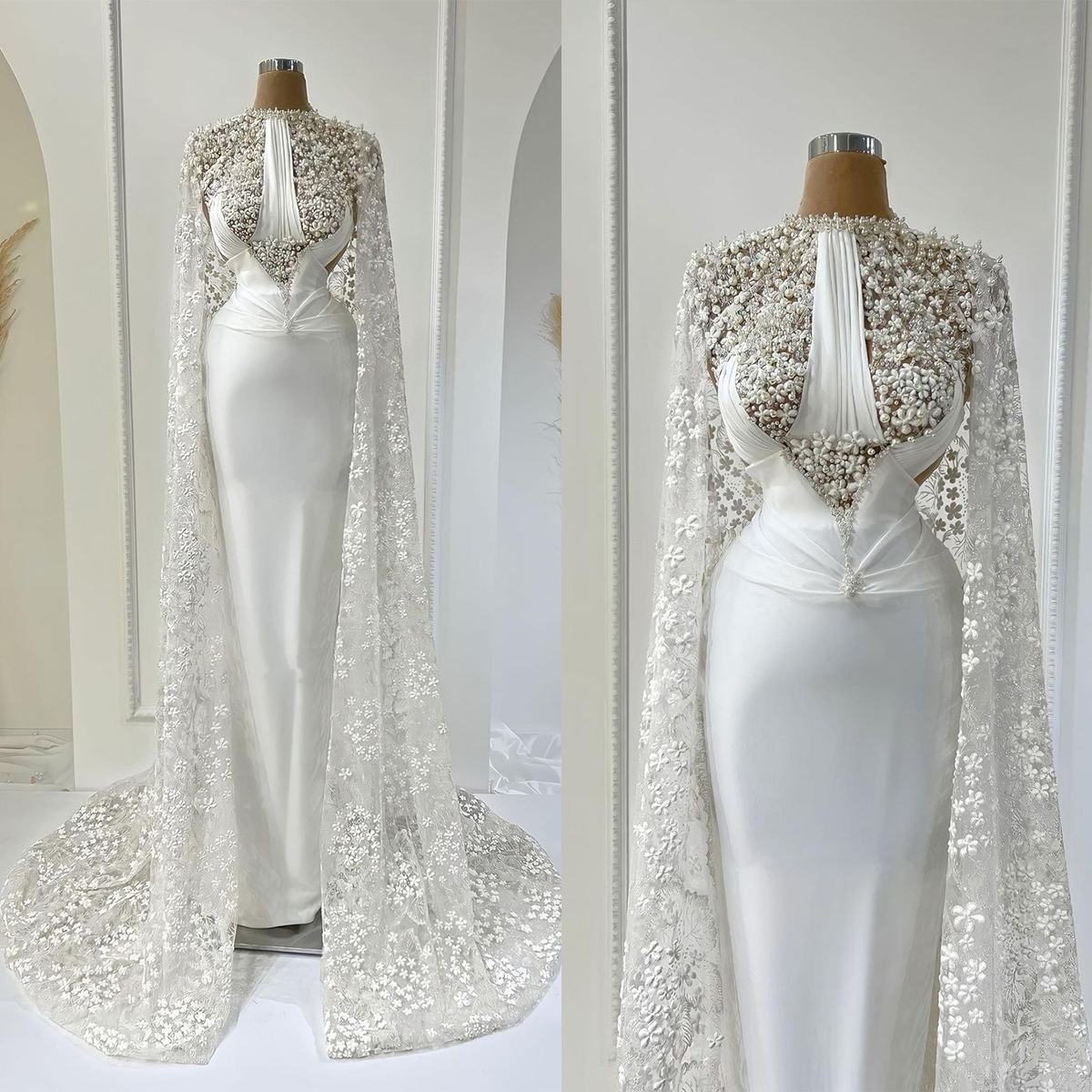 Gorgeous Mermaid Wedding Dresses with Wraps Jewel Pearls Beads Appliques Lace Bridal Gowns Custom Made Sweep Train Vestidos De Novia, Black
Gorgeous Mermaid Wedding Dresses with Wraps Jewel Pearls Beads Appliques Lace Bridal Gowns Custom Made Sweep Train Vestidos De Novia, Black