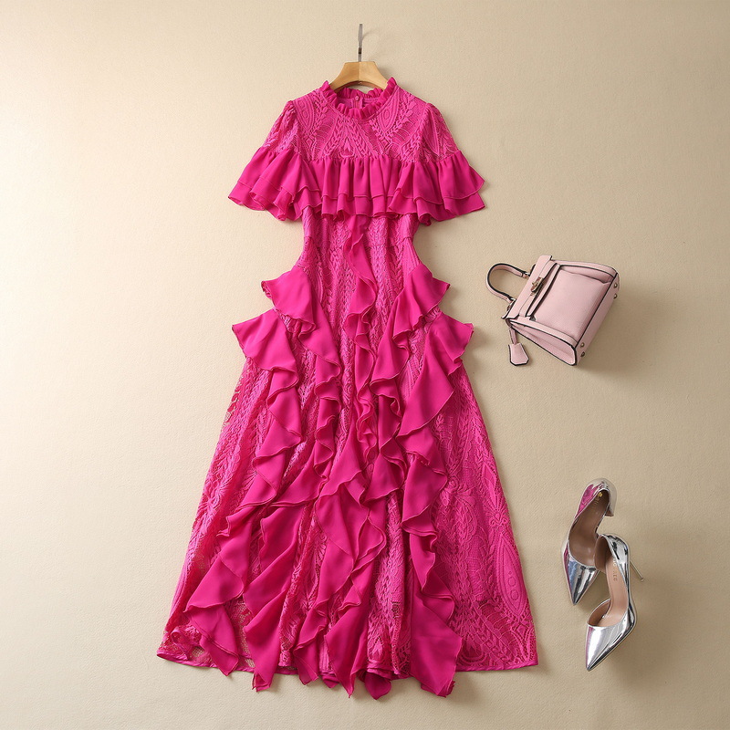 2023 Spring Pink / Blue Solid Color Panelled Lace Dress Short Sleeve Round Neck Ruffled Midi Casual Dresses S2N290010
2023 Spring Pink / Blue Solid Color Panelled Lace Dress Short Sleeve Round Neck Ruffled Midi Casual Dresses S2N290010