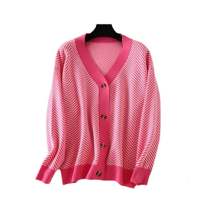 Women's Knits Tees HLBCBG Single Breasted V Neck Women Button Red Christmas Tree Cardigan Sweater Knitted Loose Oversized Jumper Top Jacket Coat 