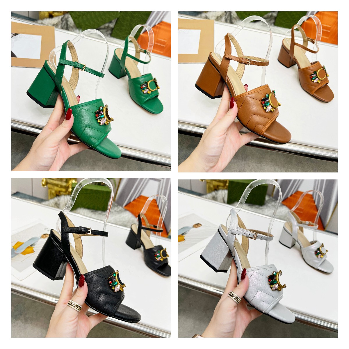 2023 Designer Shoes Sandal Women Round Head Chunky Heel Sandals Rhinestone Buckle Leather Sandal Fashion Classical with box size 35-43, Color8
2023 Designer Shoes Sandal Women Round Head Chunky Heel Sandals Rhinestone Buckle Leather Sandal Fashion Classical with box size 35-43, Color8