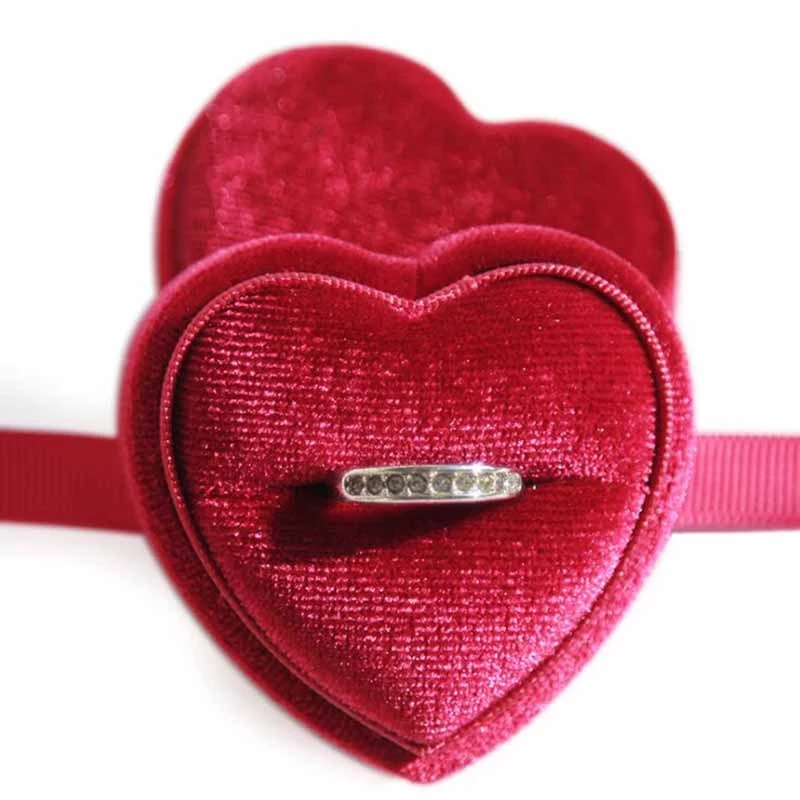 Velvet Ring Box Heart Shape Double Rings Boxes Display Holder Jewelry Case for Proposal Engagement Wedding - view 7
