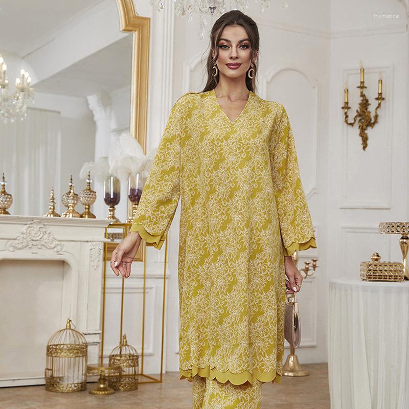 Ethnic Clothing Autumn Fashion Muslim Middle East Dubai Casual Loose Print V-neck Long-sleeved Trouser Set Clothes For Women
Ethnic Clothing Autumn Fashion Muslim Middle East Dubai Casual Loose Print V-neck Long-sleeved Trouser Set Clothes For Women