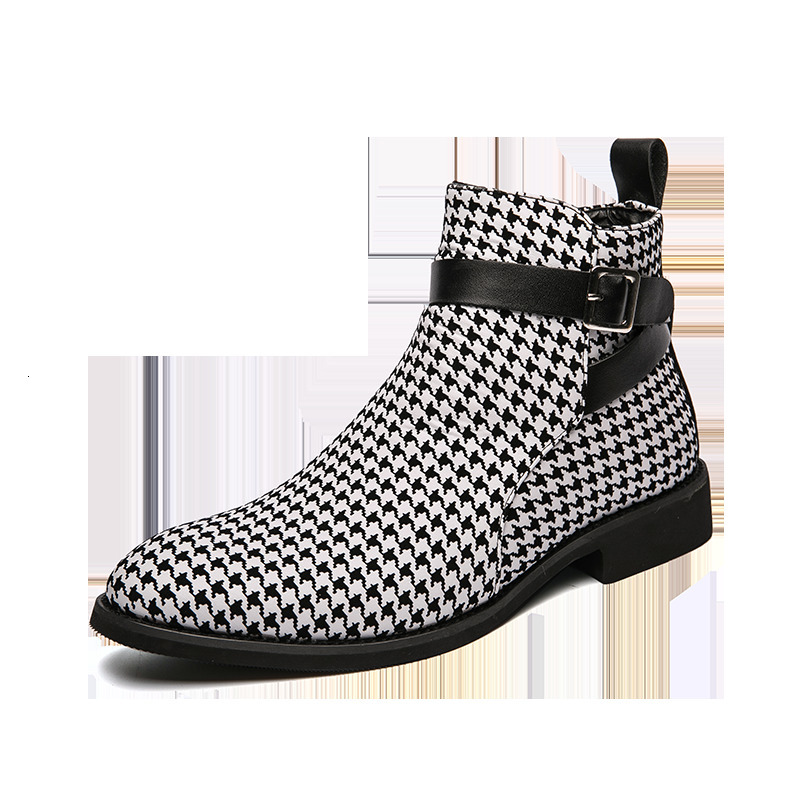 Boots Men Ankle Houndstooth Dress Shoes Business Leather Buckle Strap Flat Pointed Toe Male Casual Nightclub Party 221207, Black
Boots Men Ankle Houndstooth Dress Shoes Business Leather Buckle Strap Flat Pointed Toe Male Casual Nightclub Party 221207, Black