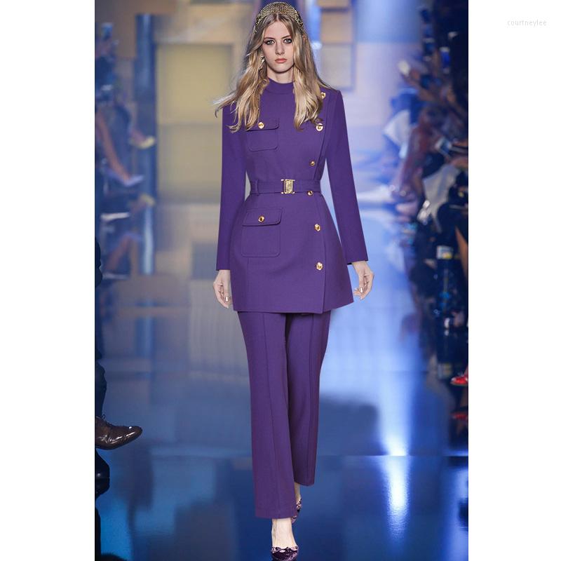 Women' Two Piece Pants Janeyiren Fashion Show Spring Dress Suit Women Stand Collar Purple Long Sleeve Belted Coat High Waist 2
Women' Two Piece Pants Janeyiren Fashion Show Spring Dress Suit Women Stand Collar Purple Long Sleeve Belted Coat High Waist 2
