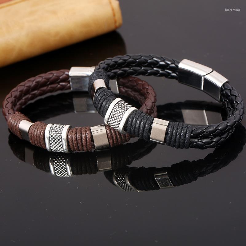 Charm Bracelets Fashion Classic Retro Woven Rope Wrap Stainless Steel Leather For Men's Hand Bracelet Gift
Charm Bracelets Fashion Classic Retro Woven Rope Wrap Stainless Steel Leather For Men's Hand Bracelet Gift