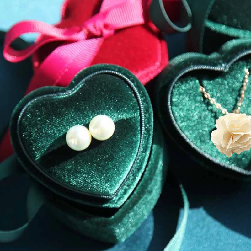Velvet Ring Box Heart Shape Double Rings Boxes Display Holder Jewelry Case for Proposal Engagement Wedding - view 9