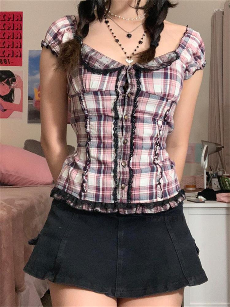 Women' T Shirts Vintage Kawaii Lace Frill T-shirts Women Summer Fairycore Grunge Button Puff Sleeve Pullovers Tees Retro Tops Aesthetic, Pink black grid
Women' T Shirts Vintage Kawaii Lace Frill T-shirts Women Summer Fairycore Grunge Button Puff Sleeve Pullovers Tees Retro Tops Aesthetic, Pink black grid
