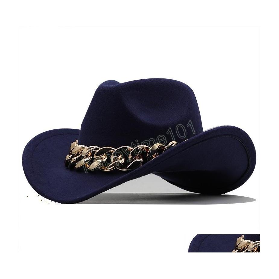 Wide Brim Hats Bucket Hats Luxury Men Women Western Cowboy Cap With Gold Chain Wide Brim Hat Pop Jazz Winter Wool Hats Size 5658Cm Dhdvv
Wide Brim Hats Bucket Hats Luxury Men Women Western Cowboy Cap With Gold Chain Wide Brim Hat Pop Jazz Winter Wool Hats Size 5658Cm Dhdvv