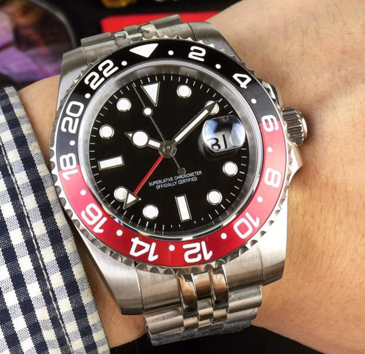 Mens Watch all Work 2813 Automatic Mechanical Watches Stainless Steel Blue Red Ceramic Sapphire Glass 40mm Men Watches Wrist Wristwatches Full Function, Bags
Mens Watch all Work 2813 Automatic Mechanical Watches Stainless Steel Blue Red Ceramic Sapphire Glass 40mm Men Watches Wrist Wristwatches Full Function, Bags