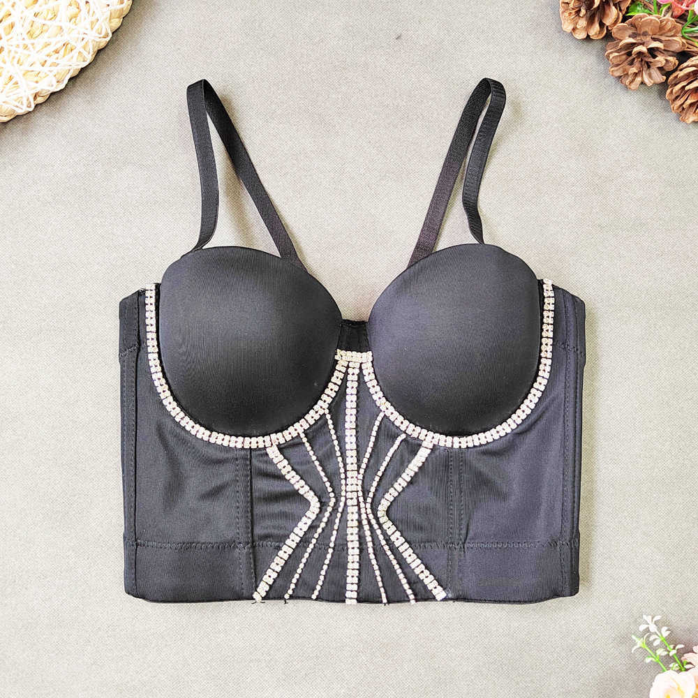 Rock and roll vest underwear free diamond inlaid tight sling solid elastic bra, Black2
Rock and roll vest underwear free diamond inlaid tight sling solid elastic bra, Black2