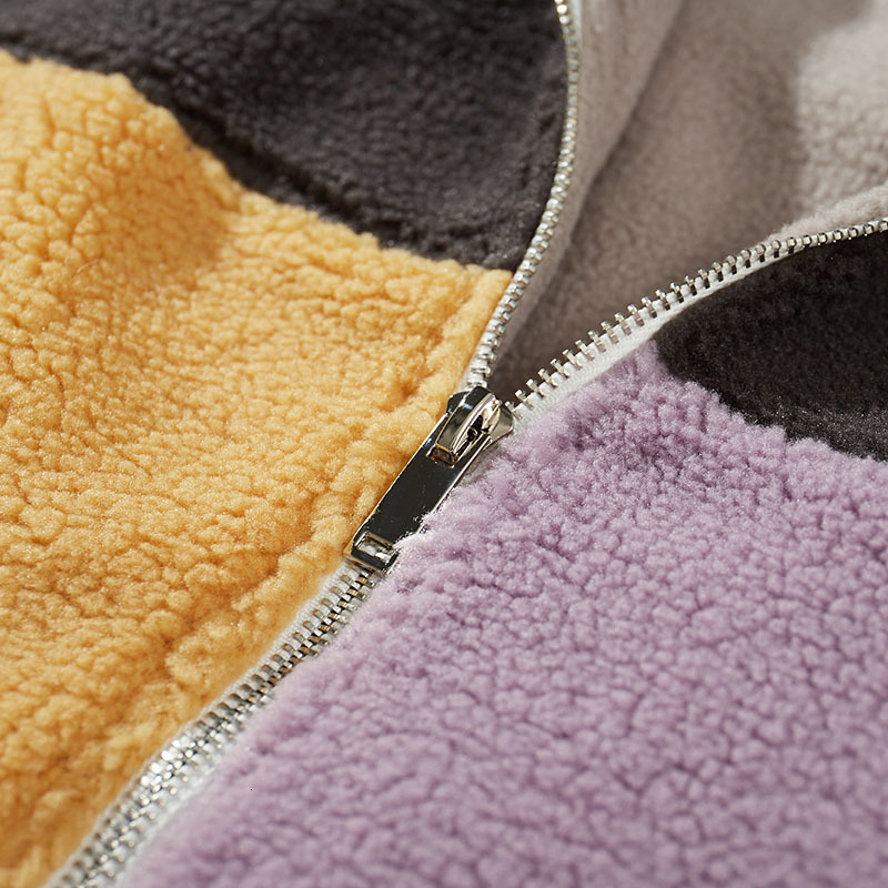 Men's Jackets Hip Hop Streetwear Coat Color Block Patchwork Furry Harajuku Cotton Casual Men Winter Outwear 221206