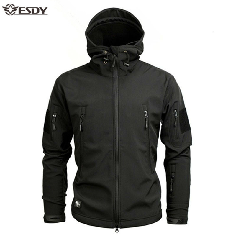 

Men's Jackets Shark Soft Shell Military Tactical Waterproof Warm Windbreaker US Army Clothing Winter Big Size Camouflage 221206, Black