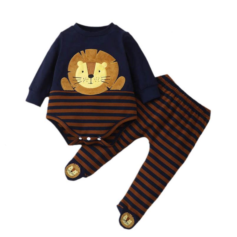 

Clothing Sets Kids Boy Suit Boys Children Baby Top Lion Printed Ha-Shirt Striped Leggings Three-Piece E23527, C1
