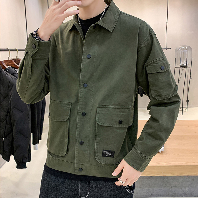Men's Jackets Large Size Men Basic Soft Letter Pockets Autumn Wind Breaker Turn-down Collar Teenagers S-4XL Cargo Outwear Hombre Chic 221206