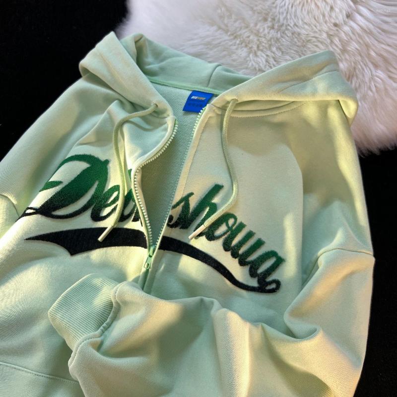 Women's Hoodies American Oversize Zipper Hooded Women Sweater Spring And Autumn Thin Section Loose Hong Kong Style Jacket Baseball Uniform, Green 
Women's Hoodies American Oversize Zipper Hooded Women Sweater Spring And Autumn Thin Section Loose Hong Kong Style Jacket Baseball Uniform, Green