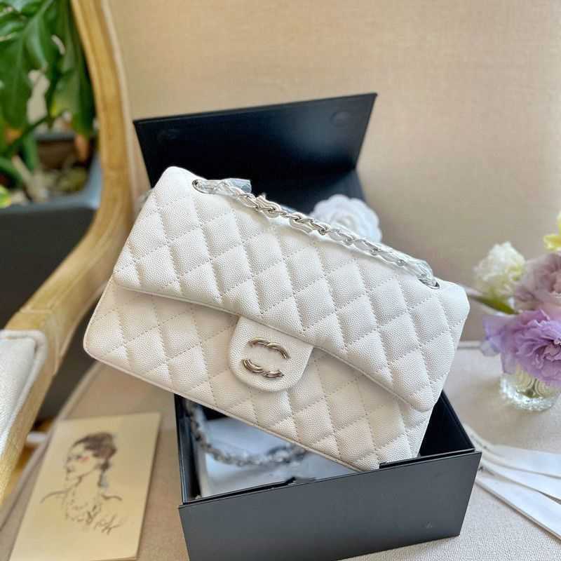 

2023 Advanced Designer Channel Bag Tote Handbag Man Woman Lovers Chain Luxurious Messenger Shoulder Net Red Same Small Xiangfeng Lingge White, High end caviar black 25cm