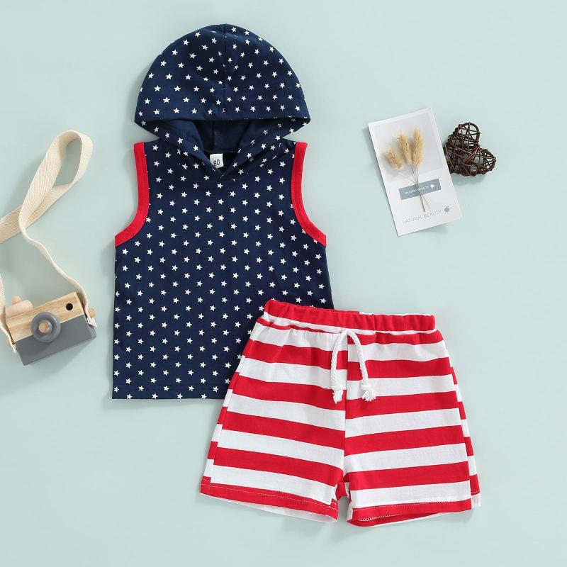 Clothing Sets Boys 2PCS Suit Star Sleeveless Hooded T-Shirt Striped Straps Short Pants Summer Independence Day Kid Outfits, Picture shown
Clothing Sets Boys 2PCS Suit Star Sleeveless Hooded T-Shirt Striped Straps Short Pants Summer Independence Day Kid Outfits, Picture shown
