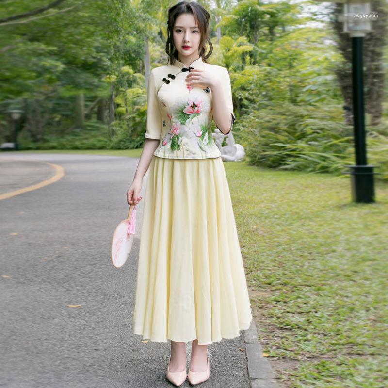 Ethnic Clothing Printing Slim Two-piece Hanfu Retro China Style Women Top Skirt Set Traditional Tang Suit Blouses Orientale Ropa
Ethnic Clothing Printing Slim Two-piece Hanfu Retro China Style Women Top Skirt Set Traditional Tang Suit Blouses Orientale Ropa