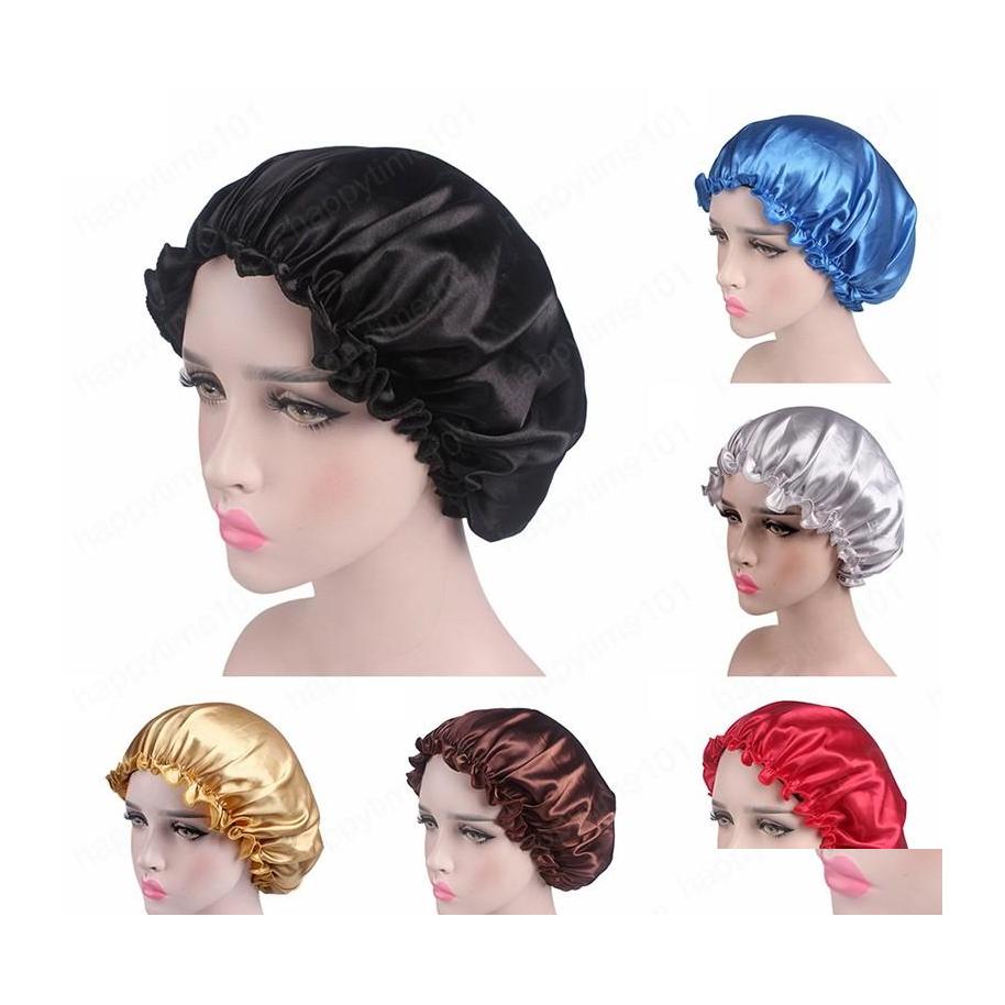 Beanie/Skull Caps Adjust Shower Caps Hair Satin Bonnet For Night Sleep Cap Silky Hat Bath Unisex Bonnets Head Er Drop Delivery Fashi Dhtct 
Beanie/Skull Caps Adjust Shower Caps Hair Satin Bonnet For Night Sleep Cap Silky Hat Bath Unisex Bonnets Head Er Drop Delivery Fashi Dhtct