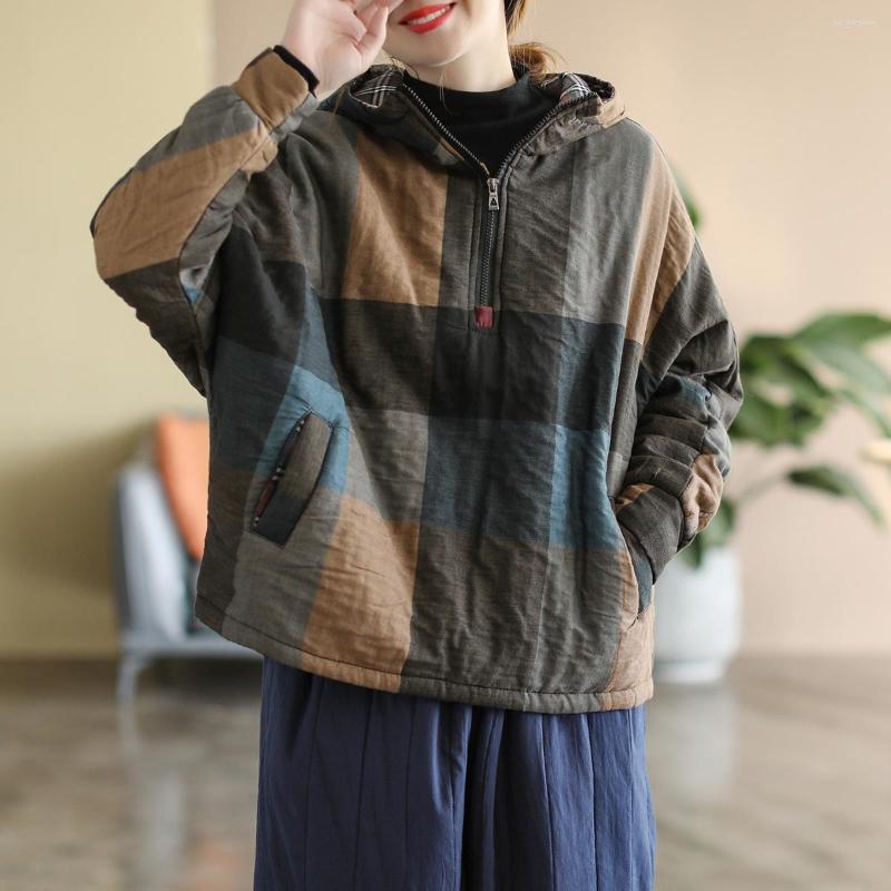 Women's Down Winter Hooded Women Parkas Contrast Color Cotton-padded Clothing Pullovers Warm Plaid Vintage Loose Pockets Coat Female
Women's Down Winter Hooded Women Parkas Contrast Color Cotton-padded Clothing Pullovers Warm Plaid Vintage Loose Pockets Coat Female