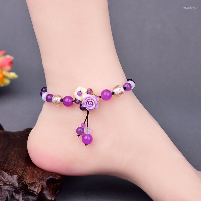 Anklets Summer Refreshing Purple Crystal Beads Adjustable Size Smooth Comfortable Golden Sand Coloured Glaze Jewelry On Foot
Anklets Summer Refreshing Purple Crystal Beads Adjustable Size Smooth Comfortable Golden Sand Coloured Glaze Jewelry On Foot