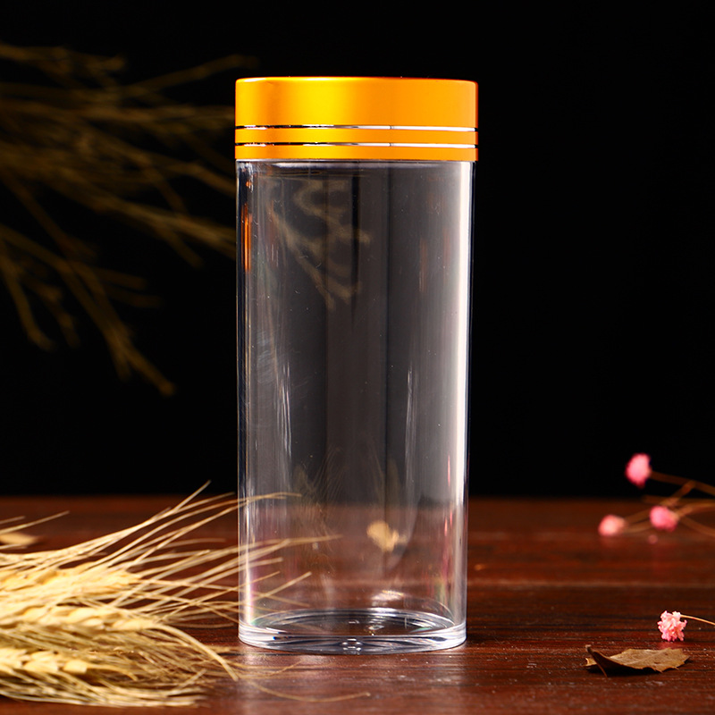 Clear Plastic Packaging Jar Acrylic Candy Food Can with Gold Lid 60ml 100ml Medicine Bottle for Health Products
