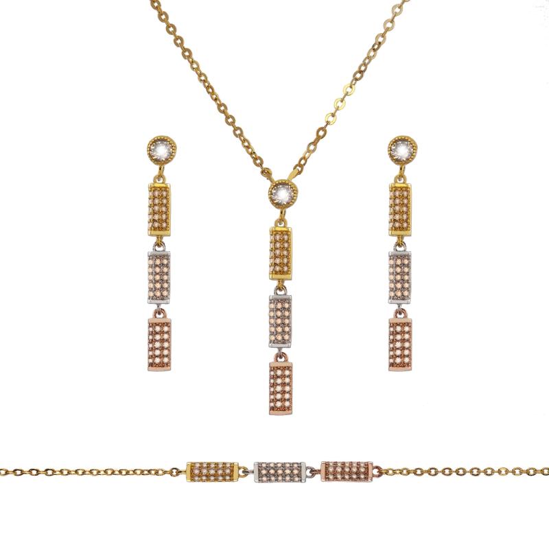 Necklace Earrings Set Fashion Classic Three Colors Cylinder Earring Dubai European Zircon Women Girl Wedding Bridal Party Jewelry, Picture shown
Necklace Earrings Set Fashion Classic Three Colors Cylinder Earring Dubai European Zircon Women Girl Wedding Bridal Party Jewelry, Picture shown
