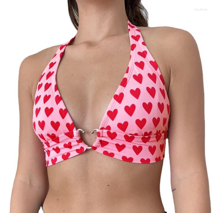 Women's Tanks Woman Halter Crop Vest Heart Printed Bandage Backless V Neck Shaped Metal Ring Tank 4Color, Pink
Women's Tanks Woman Halter Crop Vest Heart Printed Bandage Backless V Neck Shaped Metal Ring Tank 4Color, Pink