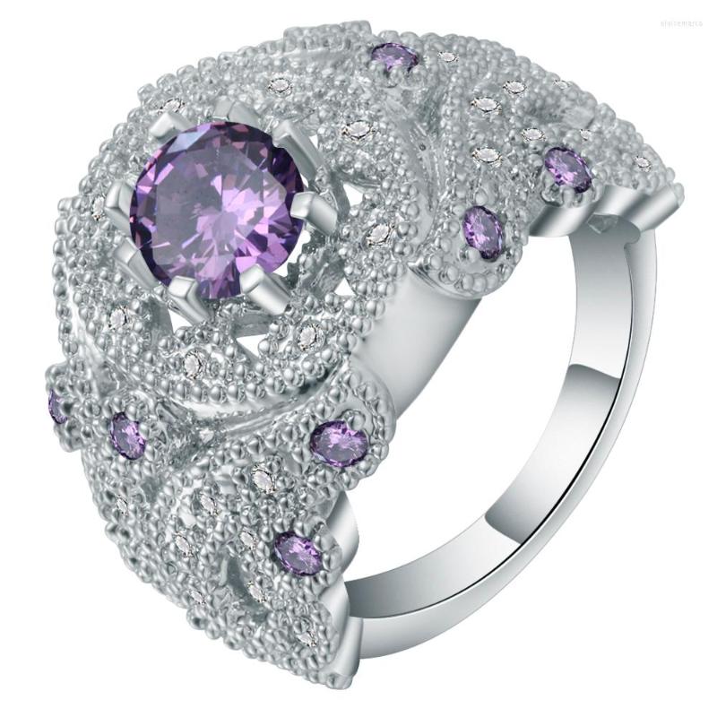 Wedding Rings Luxury Purple Cubic Zirconia Bead Charms Design Finger Ring Silver Color Exaggerated Big Bands Engagement Women
Wedding Rings Luxury Purple Cubic Zirconia Bead Charms Design Finger Ring Silver Color Exaggerated Big Bands Engagement Women