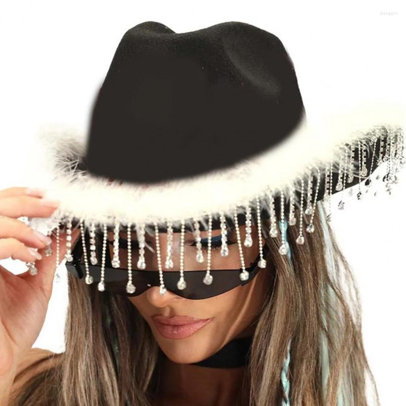 Berets Festival Wearing Novelty Rhinestone Feather Women Cowboy Hat For Party, White
Berets Festival Wearing Novelty Rhinestone Feather Women Cowboy Hat For Party, White