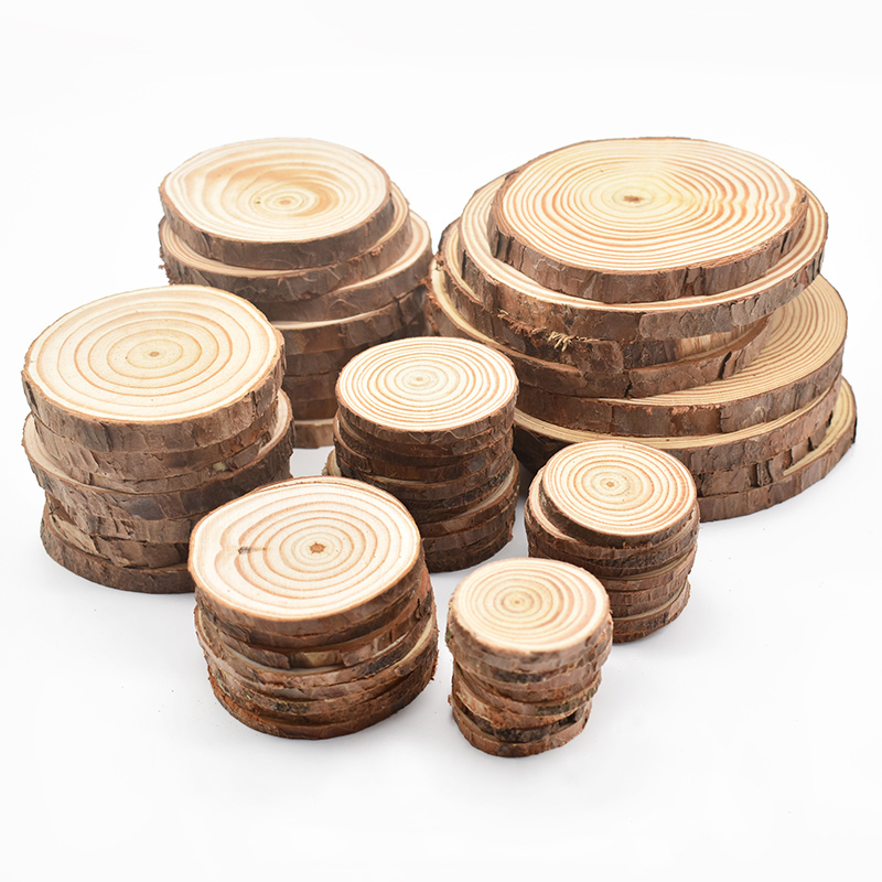 3-12cm Thick Natural Pine Round Unfinished Wood Slices Circles With Tree Bark Log Discs DIY Crafts Wedding Party Painting