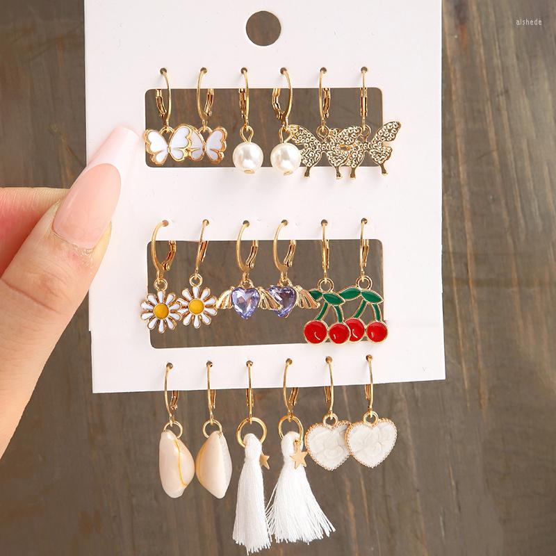Hoop Earrings 9Pairs Butterfly Daisy Earring Set Cherry Heart Pearl Long Tassel Dangle Ladies Creative Diamond Drop Jewelry
Hoop Earrings 9Pairs Butterfly Daisy Earring Set Cherry Heart Pearl Long Tassel Dangle Ladies Creative Diamond Drop Jewelry