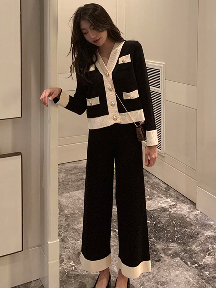Women s Two Piece Pants Fashion women s suit spring knit fashion professional knitted wide leg pants two piece 221206, White
Women s Two Piece Pants Fashion women s suit spring knit fashion professional knitted wide leg pants two piece 221206, White
