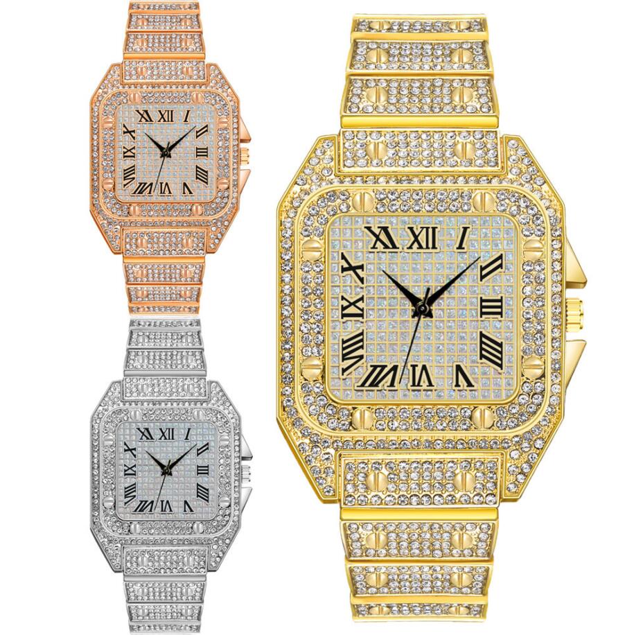 Hip Hop Men's Golden Watches Luxury Rhinestone Roma Dial Square Quartz Watch for Men Stainless Steel Wristwatches, Rose gold
Hip Hop Men's Golden Watches Luxury Rhinestone Roma Dial Square Quartz Watch for Men Stainless Steel Wristwatches, Rose gold