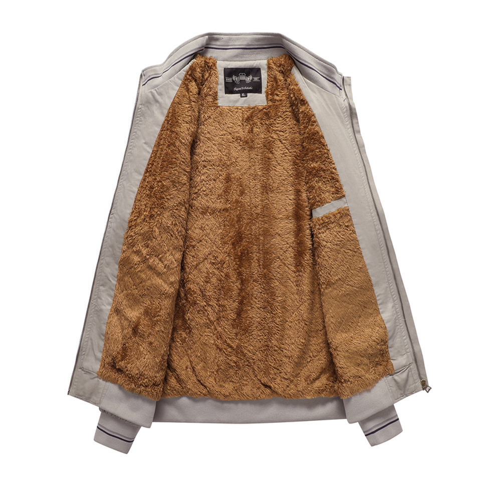 Men's Jackets Khaki Fashion Clothing Stand Collar Fleece Lined Warm Coat Streetwear Casual Fur Coats 221206