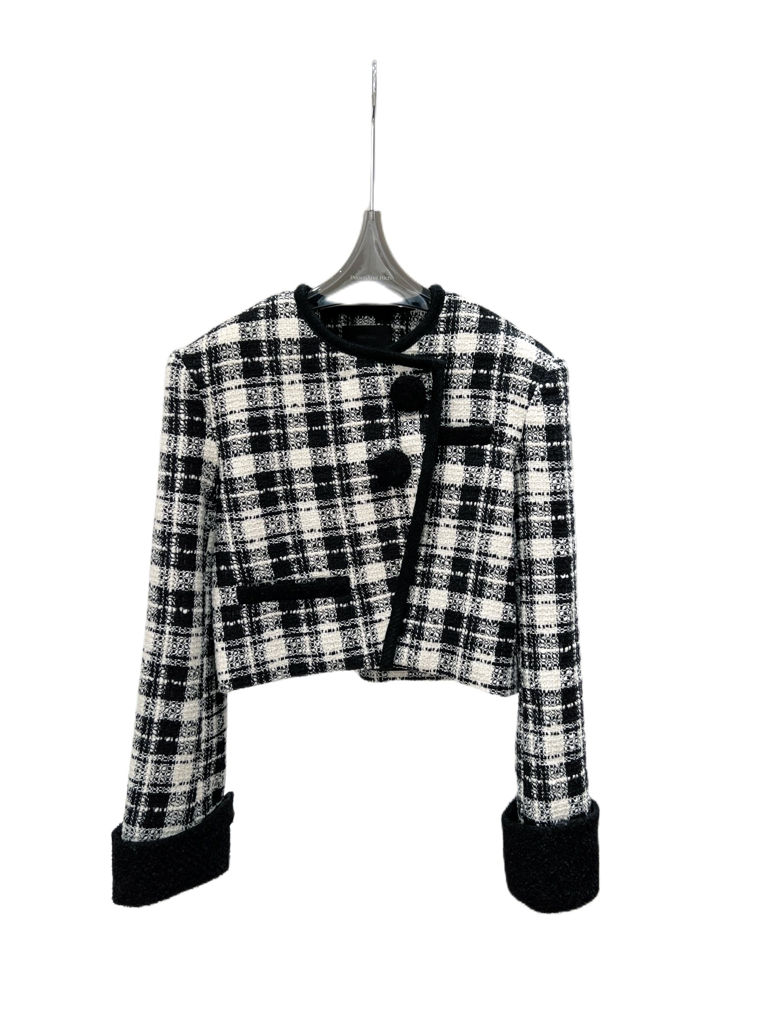 Autumn and Winter Temperament New Style Black and White Contrast Plaid Fashion Coat Women, Customize 
Autumn and Winter Temperament New Style Black and White Contrast Plaid Fashion Coat Women, Customize