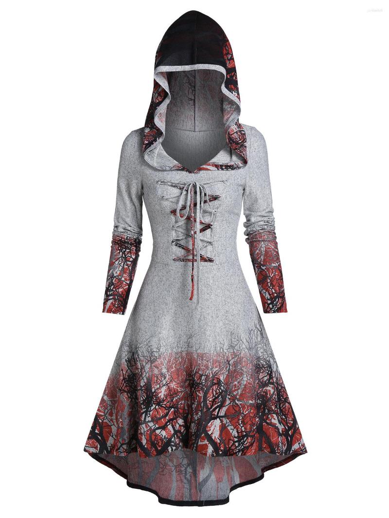 Casual Dresses Gothic Women Dress Tree Root Print Hooded Lace-Up High Low Flare Long Sleeve Mid-Calf Party Autumn Vestidos, Black
Casual Dresses Gothic Women Dress Tree Root Print Hooded Lace-Up High Low Flare Long Sleeve Mid-Calf Party Autumn Vestidos, Black