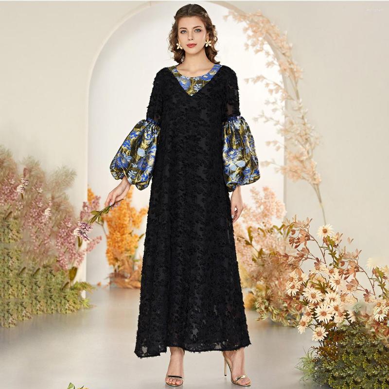 Ethnic Clothing Muslim Dress Women's Fashion Black Lace Contrast Color Stitching Lantern Long Sleeve Abaya Dubai Dresses
Ethnic Clothing Muslim Dress Women's Fashion Black Lace Contrast Color Stitching Lantern Long Sleeve Abaya Dubai Dresses