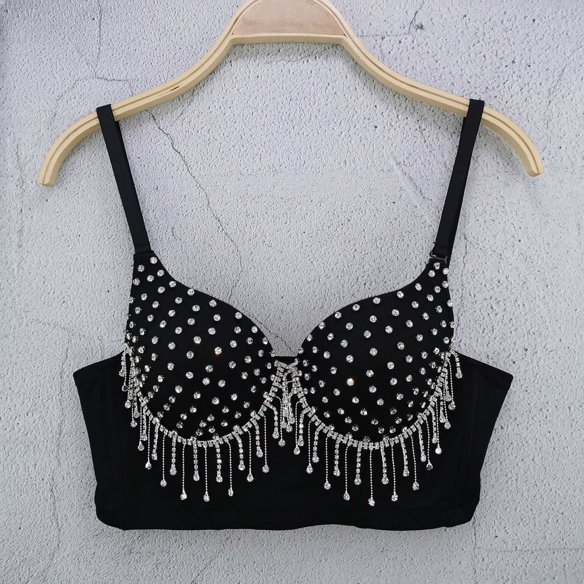 new Rhinestone tassel chain small suspender vest Han Fan dancer wear short open navel top women, White
new Rhinestone tassel chain small suspender vest Han Fan dancer wear short open navel top women, White