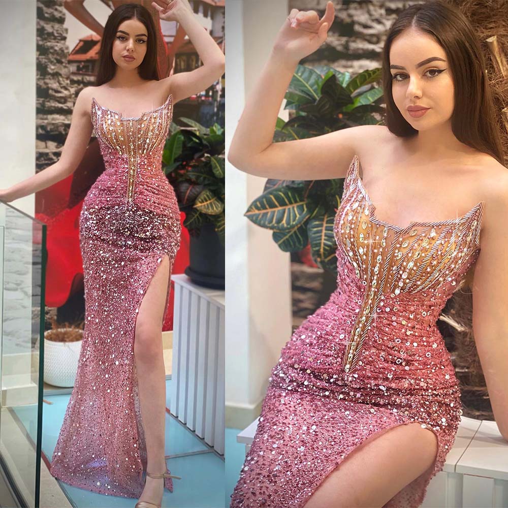Glitter Mermaid Prom Dresses Scoop Sleeveless Party Dresses Crystals Sequined Side Split Custom Made Evening Dress, Same as picture
Glitter Mermaid Prom Dresses Scoop Sleeveless Party Dresses Crystals Sequined Side Split Custom Made Evening Dress, Same as picture